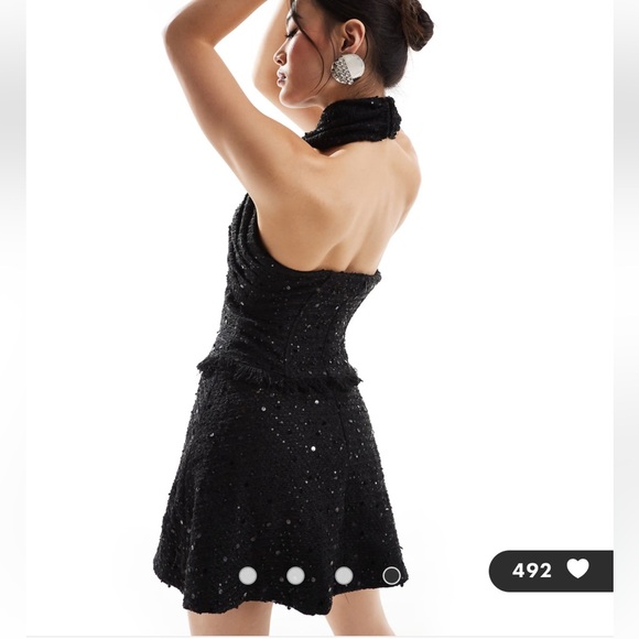 Heiress Beverly Hills boucle halterneck corset ruffle mini dress sequin black - Picture 5 of 13